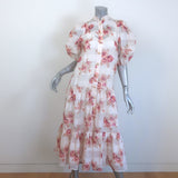 Zimmermann Rosa Striped Belted Tiered Midi Dress Cream Floral Print Size 0