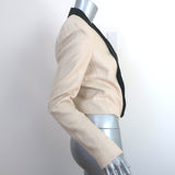 Lanvin Cropped Jacket Black Satin-Trimmed Ivory Woven Cotton Size 38