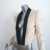Lanvin Cropped Jacket Black Satin-Trimmed Ivory Woven Cotton Size 38