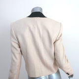 Lanvin Cropped Jacket Black Satin-Trimmed Ivory Woven Cotton Size 38