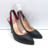 Gucci Sylvie Web Slingback Pumps Black Leather Size 36.5