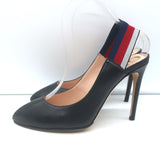 Gucci Sylvie Web Slingback Pumps Black Leather Size 36.5