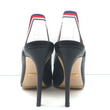 Gucci Sylvie Web Slingback Pumps Black Leather Size 36.5
