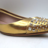 Gucci Studded Cap Toe Ballet Flats Gold Metallic Leather Size 37.5