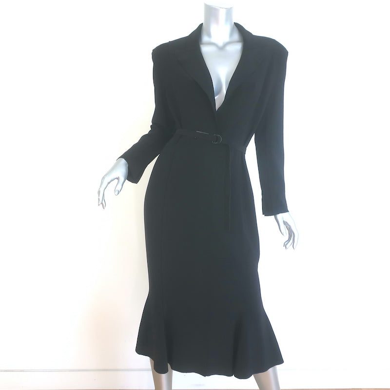 Norma Kamali Belted Blazer Midi Dress Black Neoprene Size Medium