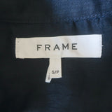 FRAME Gillian Ruched-Sleeve Midi Shirt Dress Navy Ramie Size Small
