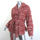 Ulla Johnson Dillon Belted Tweed Double Breasted Jacket Red Size Petite