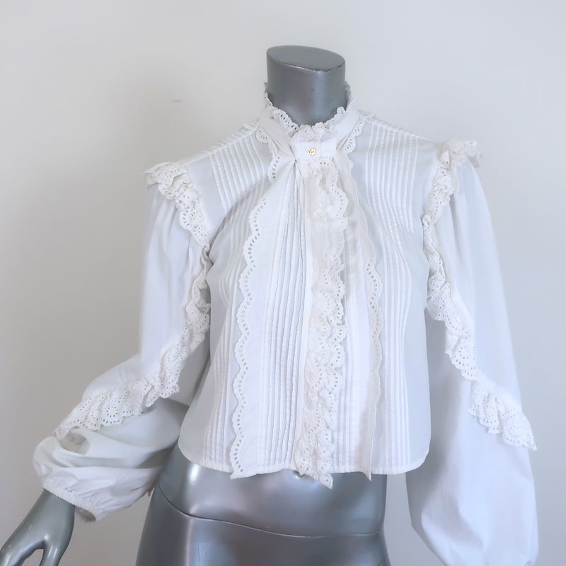 Ulla Johnson Ruffled Eyelet-Trim Blouse White Pintucked Cotton Size 4