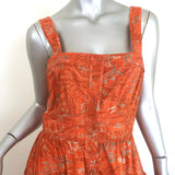 Ulla Johnson Isabela Tiered Midi Dress Papaya Printed Cotton Poplin Size 6