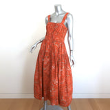 Ulla Johnson Isabela Tiered Midi Dress Papaya Printed Cotton Poplin Size 6