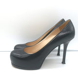 Yves Saint Laurent Tribtoo Platform Pumps Black Textured Leather Size 38.5