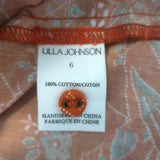 Ulla Johnson Isabela Tiered Midi Dress Papaya Printed Cotton Poplin Size 6