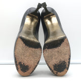 Yves Saint Laurent Tribtoo Platform Pumps Black Textured Leather Size 38.5