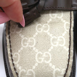 Gucci Kaveh GG Supreme Tassel Loafers Brown Leather & Beige Canvas Size 38