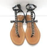 Prada Studded T-Strap Flat Sandals Black Leather Size 38