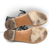 Prada Studded T-Strap Flat Sandals Black Leather Size 38