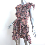 Isabel Marant Xanity Ruffled Mini Dress Pink/Multi Printed Cotton Size 38