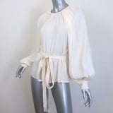 Ulla Johnson Katrine Tie-Waist Blouse Ivory Crepe Size 6 Long Sleeve Top NEW