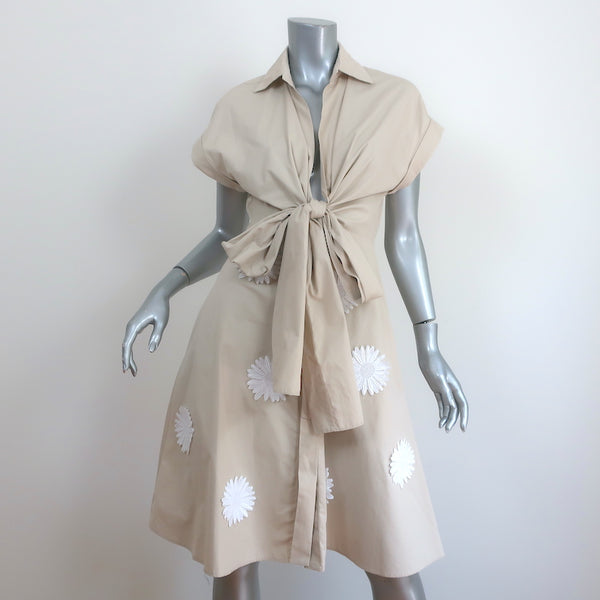 Silvia Tcherassi Paloma Dress Beige Daisy Embroidered Poplin Size Extr