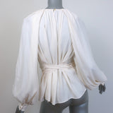Ulla Johnson Katrine Tie-Waist Blouse Ivory Crepe Size 6 Long Sleeve Top NEW