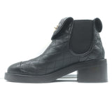 Chanel CC Turn Lock Fold-Over Ankle Boots Black Quilted Leather Size 36.5