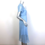 HVN Lindy Gingham Short Sleeve Dress Blue Silk Chiffon Size 6