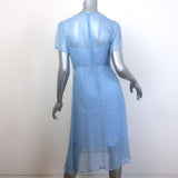 HVN Lindy Gingham Short Sleeve Dress Blue Silk Chiffon Size 6