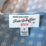 HVN Lindy Gingham Short Sleeve Dress Blue Silk Chiffon Size 6