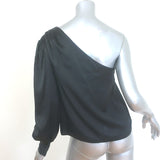 FRAME Relaxed One-Shoulder Top Black Silk Satin Size Small