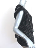 Ulla Johnson Rena Tassel Top Black Printed Cotton Size 6 Cap Sleeve Blouse