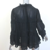 Isabel Marant Etoile Ykaria Ruffle Blouse Black Flocked Cotton Size 34