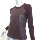 The Kooples Leather-Front Raglan Sweater Burgundy Wool-Blend Size Medium