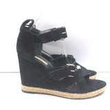 Balenciaga Espadrille Wedge Sandals Black Suede Size 41 Buckle-Strap Heels