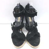 Balenciaga Espadrille Wedge Sandals Black Suede Size 41 Buckle-Strap Heels