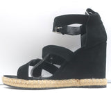 Balenciaga Espadrille Wedge Sandals Black Suede Size 41 Buckle-Strap Heels