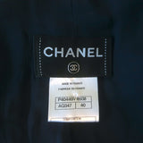 Chanel Zipper-Trimmed Ruffle Jacket Navy Cotton Pique Size 40