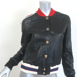 Gucci Hollywood Embroidered Leather Bomber Jacket Black Size 42