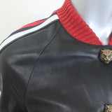 Gucci Hollywood Embroidered Leather Bomber Jacket Black Size 42