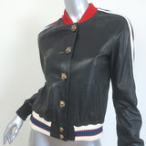 Gucci Hollywood Embroidered Leather Bomber Jacket Black Size 42
