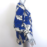 Veronica Beard Milan Top Blue Floral Print Silk-Blend Size 10 Puff Sleeve Blouse