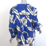 Veronica Beard Milan Top Blue Floral Print Silk-Blend Size 10 Puff Sleeve Blouse