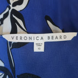Veronica Beard Milan Top Blue Floral Print Silk-Blend Size 10 Puff Sleeve Blouse