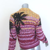 Chanel 24C Palm Tree Jacquard Knit Sequin Cardigan Pink/Yellow Size 34