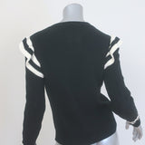RED Valentino Striped Ruffle Sweater Black Cable Knit Cotton Size Small