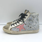 Golden Goose Francy Sequin High-Top Sneakers Silver Size 38