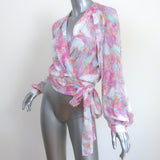 IRO Wrap Blouse Freddi Pink/White Printed Jacquard Size 34 Long Sleeve Top