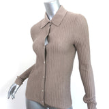 Co Cashmere Collared Cardigan Taupe Ribbed Knit Size Small