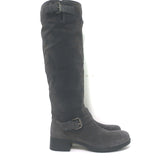 Prada Sport Knee High Moto Boots Dark Gray Suede Size 38