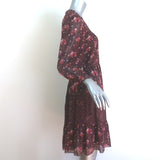 Ulla Johnson Skye Tiered Dress Burgundy Floral Print Silk Georgette Size 4 NEW
