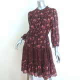 Ulla Johnson Skye Tiered Dress Burgundy Floral Print Silk Georgette Size 4 NEW